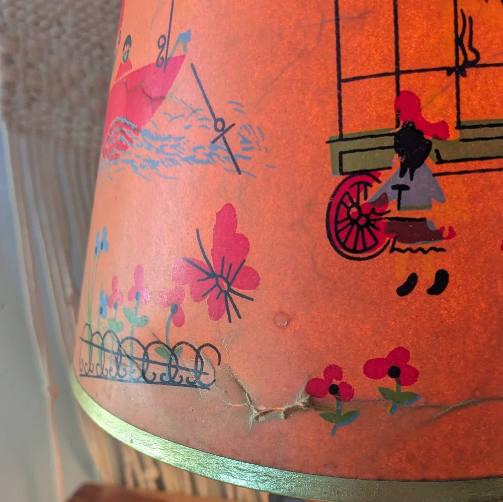 Vintage Paper Kids Lampshade w/ Gold Trim – Animal & Bird Illustrations – 6